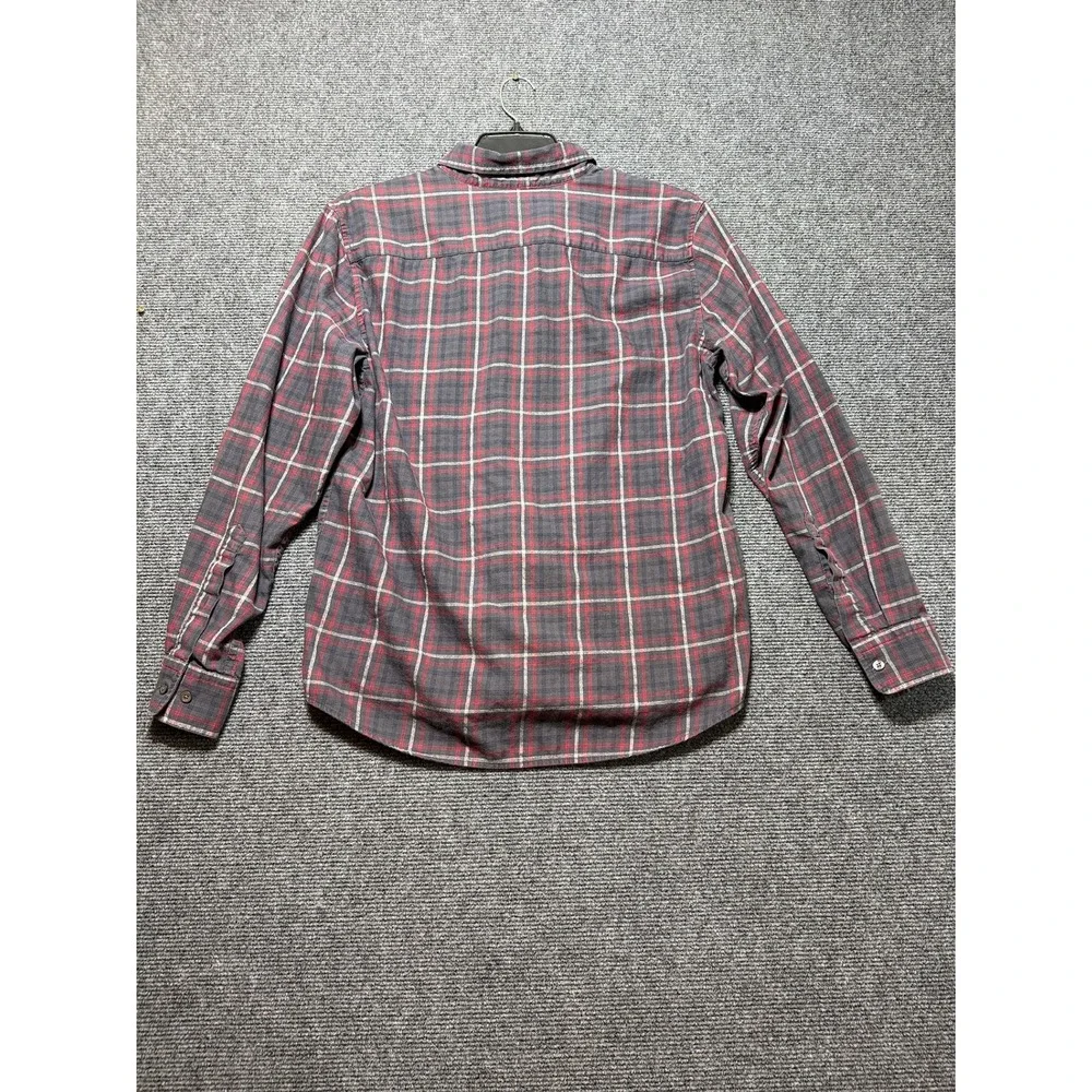 Banana Republic Button Down Shirt Mens L Gray Red Plaid Untucked Fit Jaspe LS